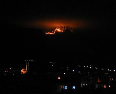 St Hilarion glowing in the dark, in North Cyprus