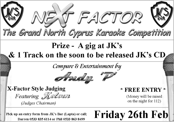 TRNC KARAOKE COMPETITION @ JK's ! at JK's Bar in Lapta