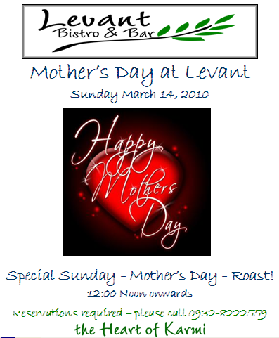 Mothers Day Roast at Levant Restaurant in Karmi